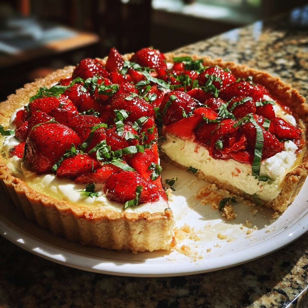 Strawberry Basil Tart with Cream