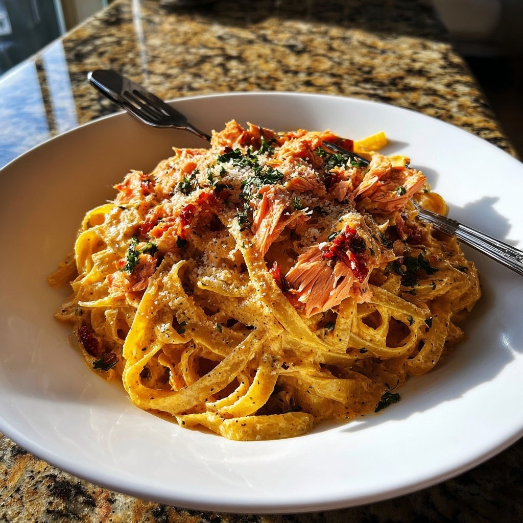Sundried Tomato Salmon Fettuccine
