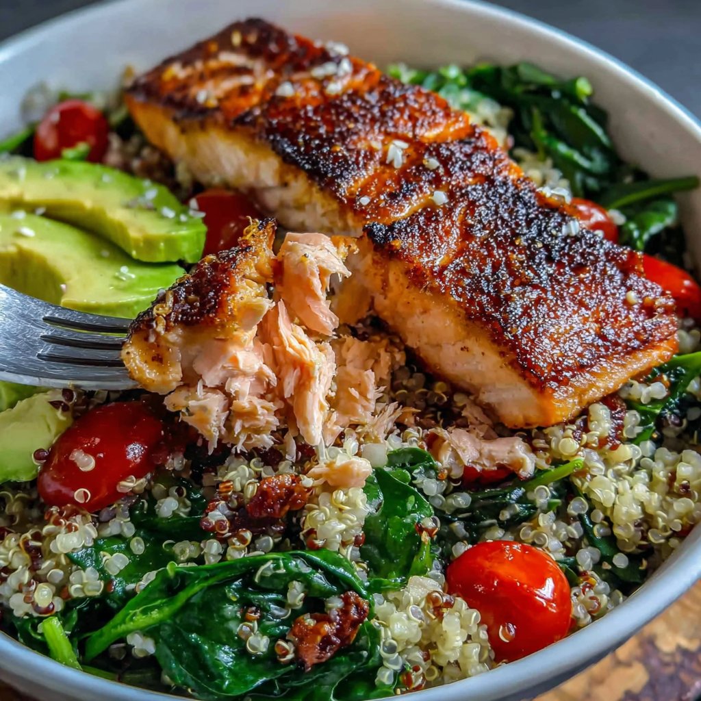 Salmon Quinoa Spinach Bowl